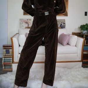 1970s Brown Vintage Velour Pantsuit Long Sleeve